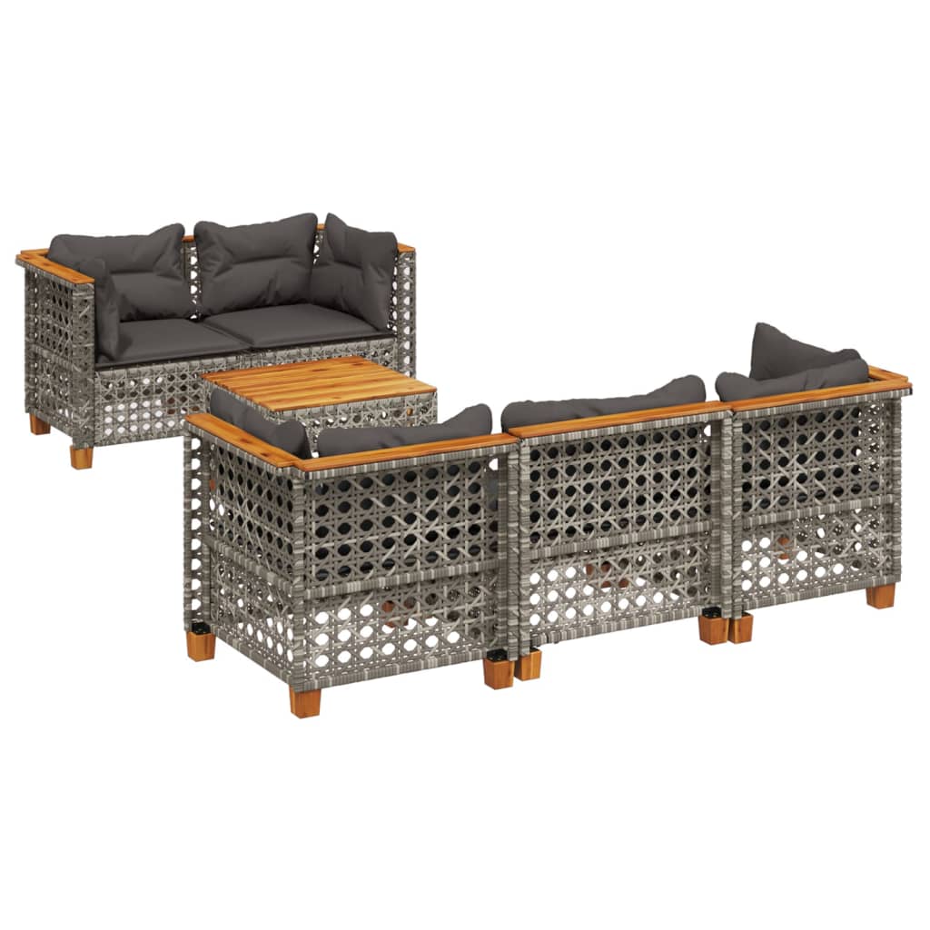 sofasæt til haven 6 dele med hynder polyrattan grå