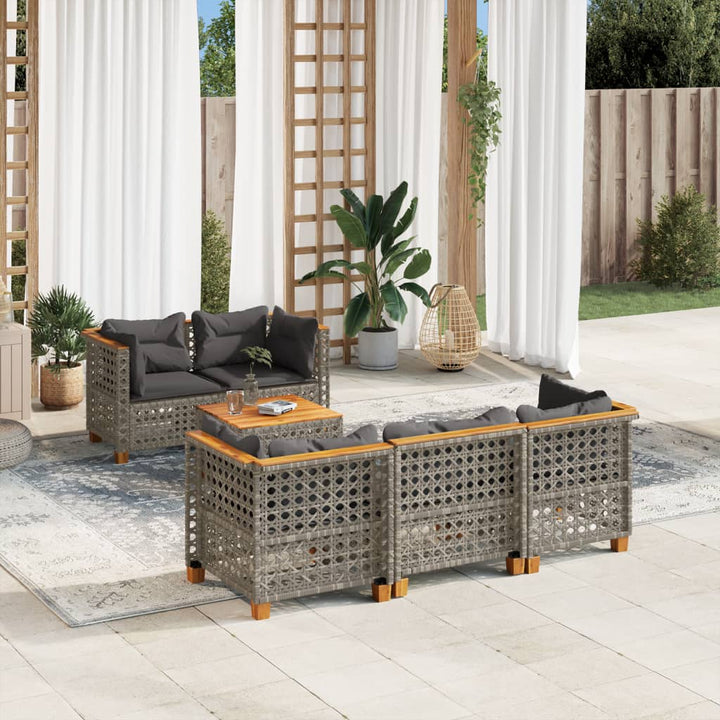 sofasæt til haven 6 dele med hynder polyrattan grå