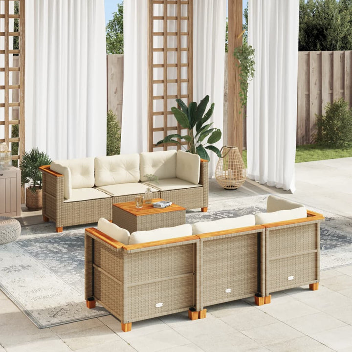 sofasæt til haven 7 dele med hynder polyrattan beige