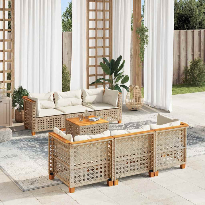 sofasæt til haven 7 dele med hynder polyrattan beige