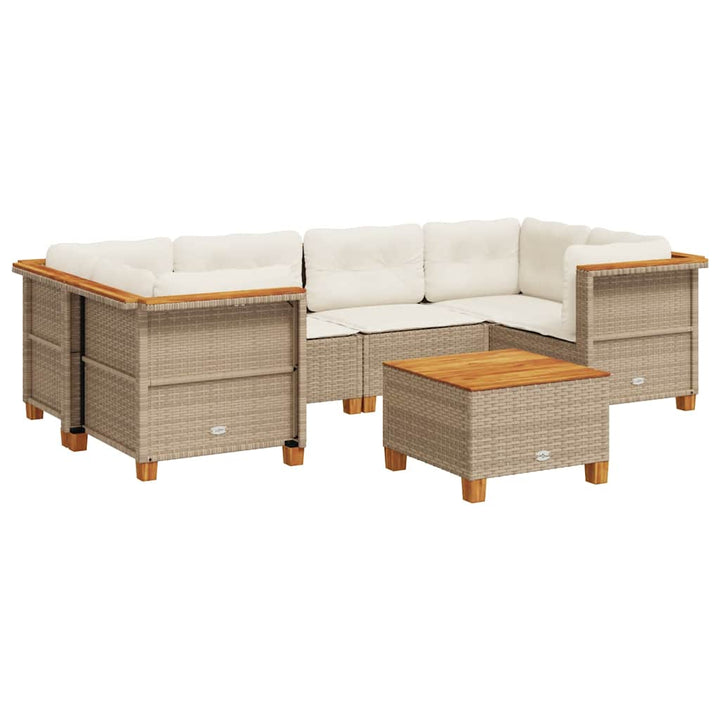 sofasæt til haven 7 dele med hynder polyrattan beige