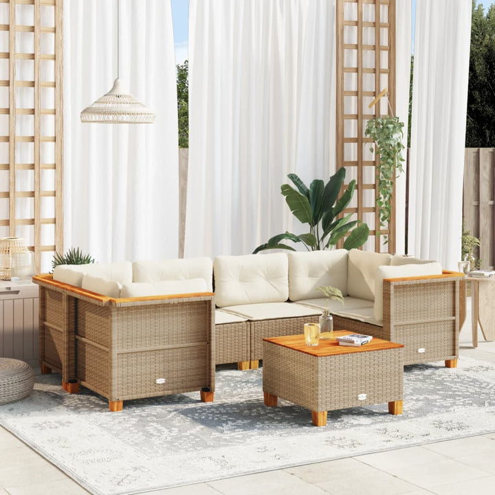 sofasæt til haven 7 dele med hynder polyrattan beige