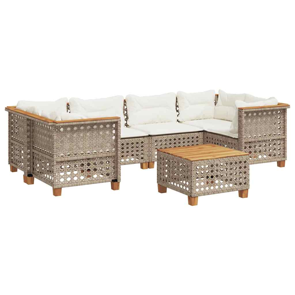 sofasæt til haven 7 dele med hynder polyrattan beige