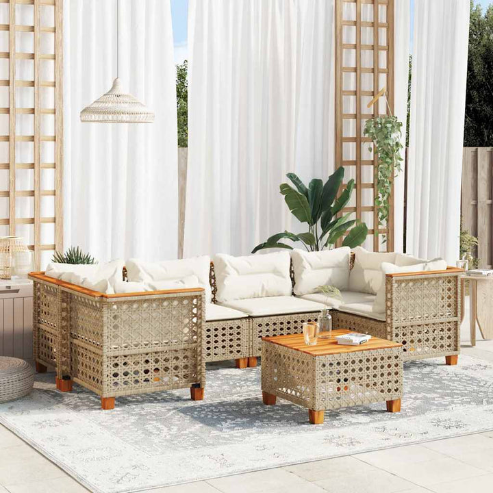 sofasæt til haven 7 dele med hynder polyrattan beige