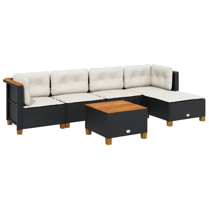 sofasæt til haven 6 dele med hynder polyrattan sort