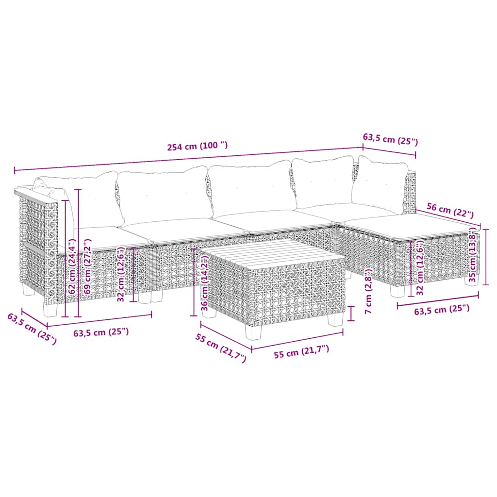 sofasæt til haven 6 dele med hynder polyrattan beige
