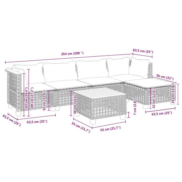 sofasæt til haven 6 dele med hynder polyrattan beige