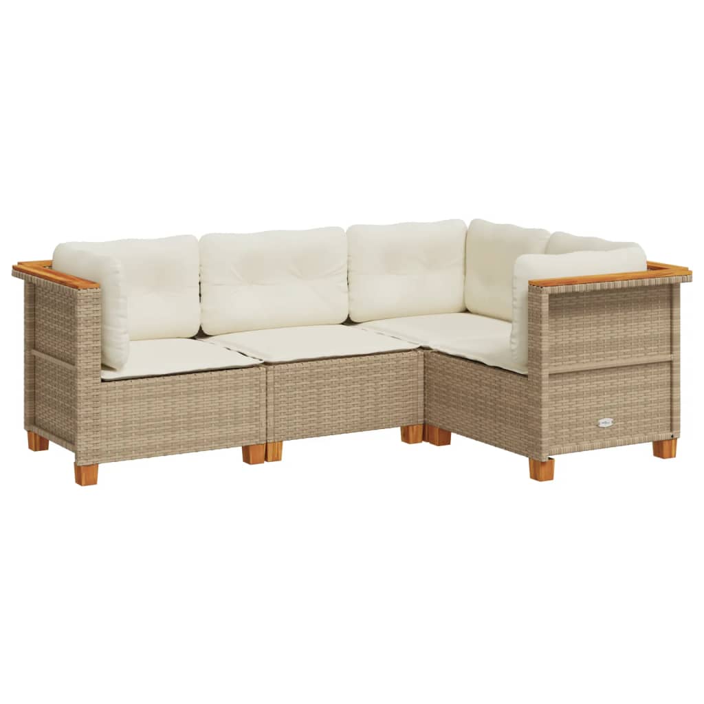 sofasæt til haven 4 dele med hynder polyrattan beige