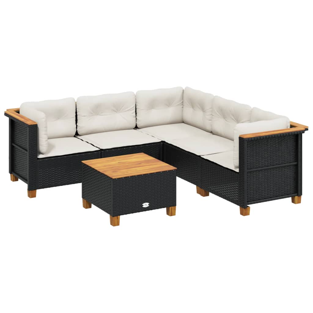 sofasæt til haven 6 dele med hynder polyrattan sort