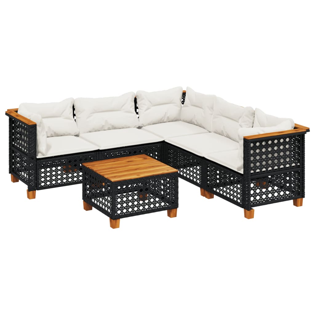 sofasæt til haven 6 dele med hynder polyrattan sort