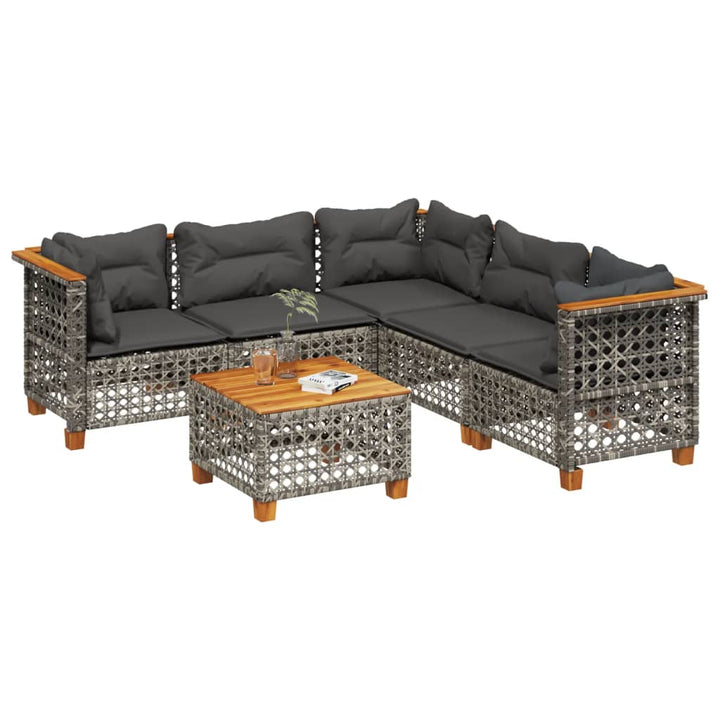 sofasæt til haven 6 dele med hynder polyrattan grå