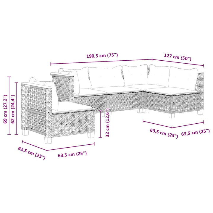 sofasæt til haven 5 dele med hynder polyrattan beige