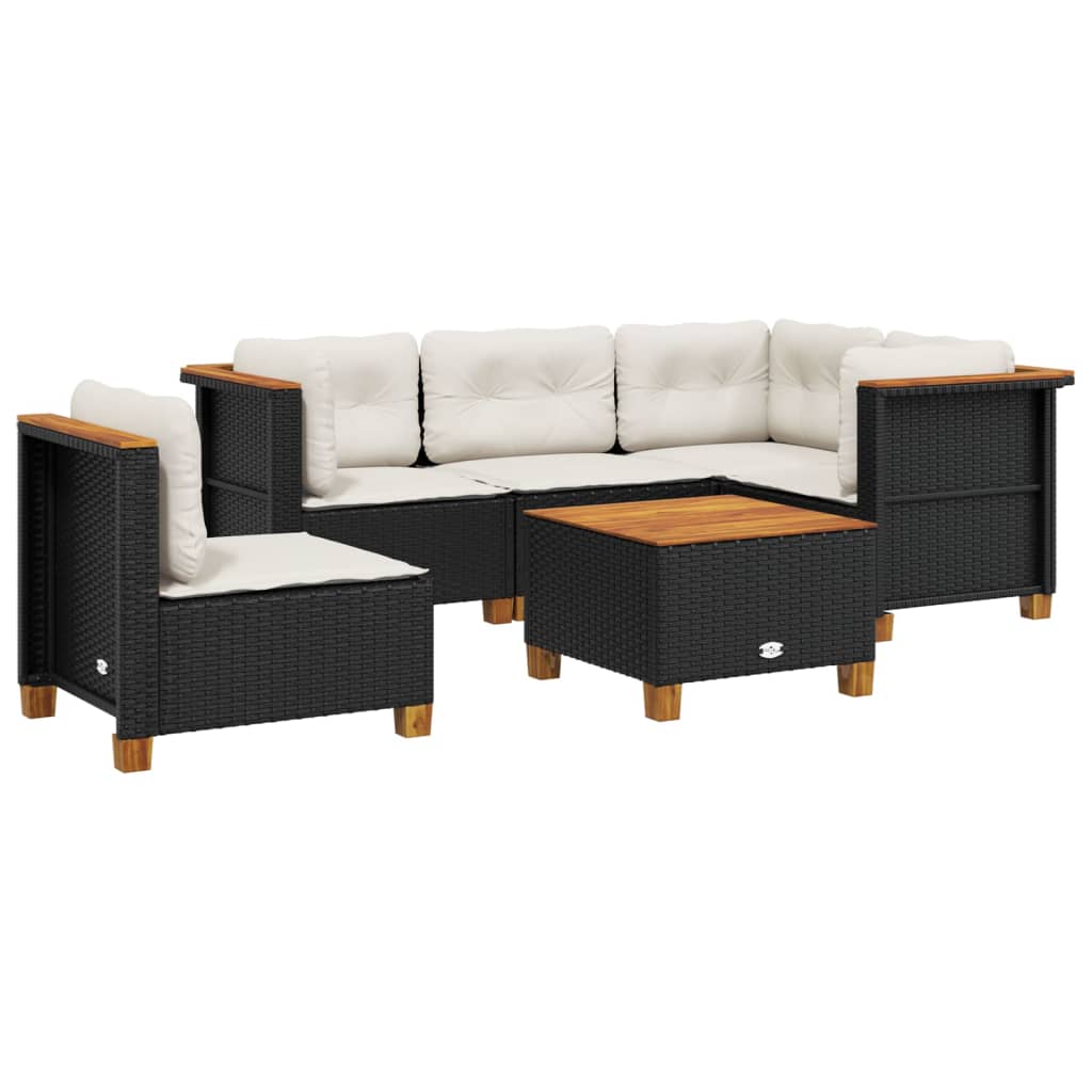 sofasæt til haven 6 dele med hynder polyrattan sort
