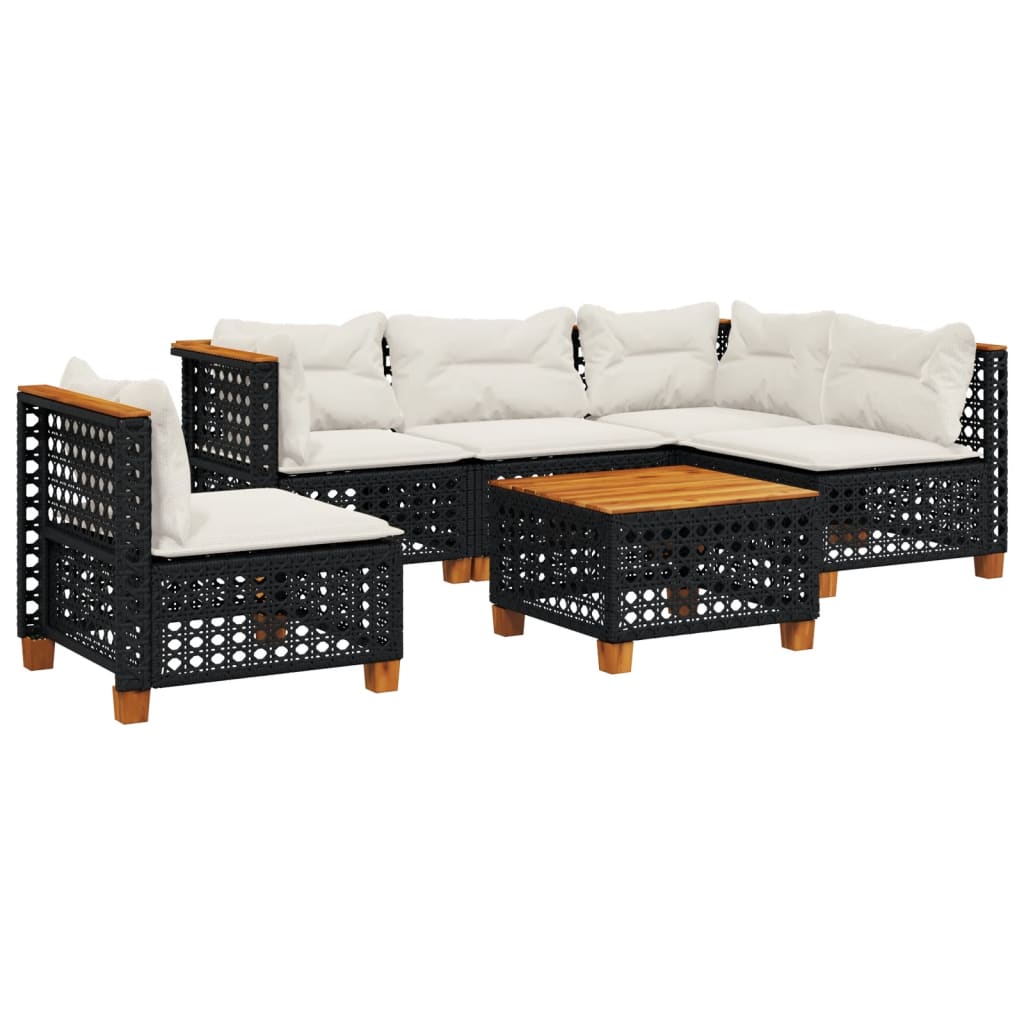 sofasæt til haven 6 dele med hynder polyrattan sort