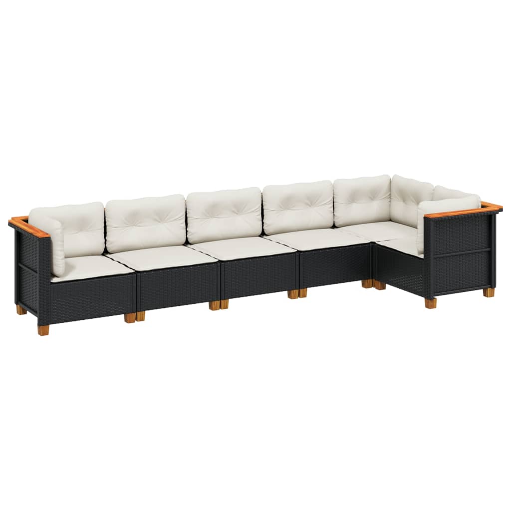 sofasæt til haven 6 dele med hynder polyrattan sort