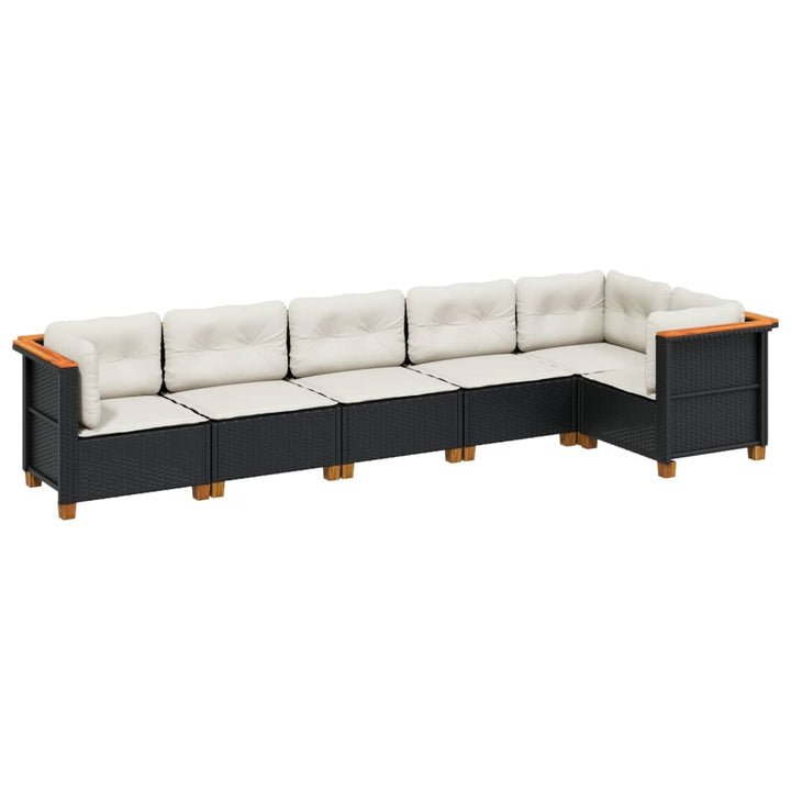 sofasæt til haven 6 dele med hynder polyrattan sort