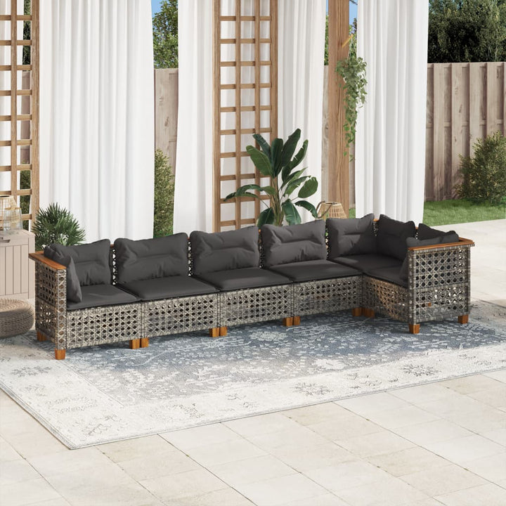 sofasæt til haven 6 dele med hynder polyrattan grå