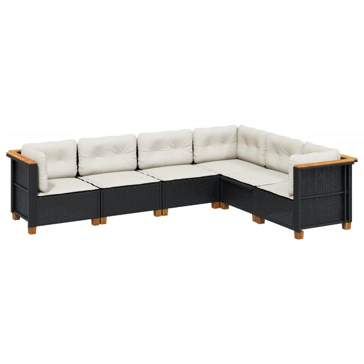 sofasæt til haven 6 dele med hynder polyrattan sort