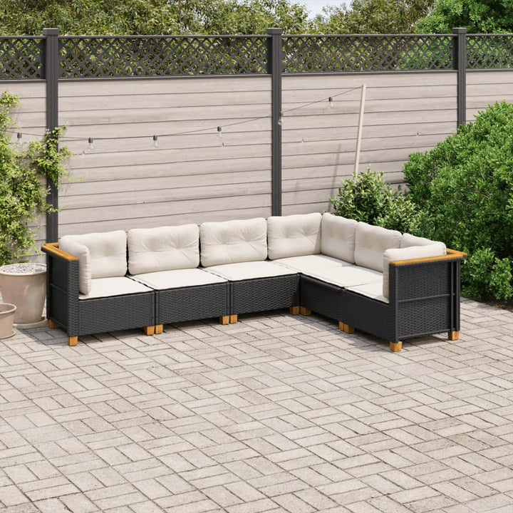 sofasæt til haven 6 dele med hynder polyrattan sort