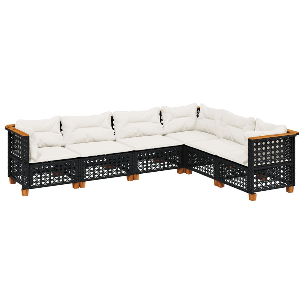 sofasæt til haven 6 dele med hynder polyrattan sort