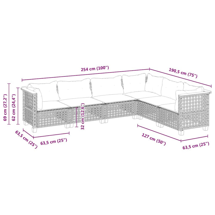 sofasæt til haven 6 dele med hynder polyrattan beige