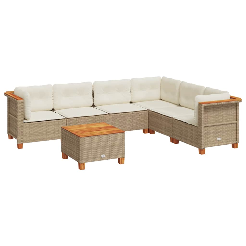 sofasæt til haven 7 dele med hynder polyrattan beige