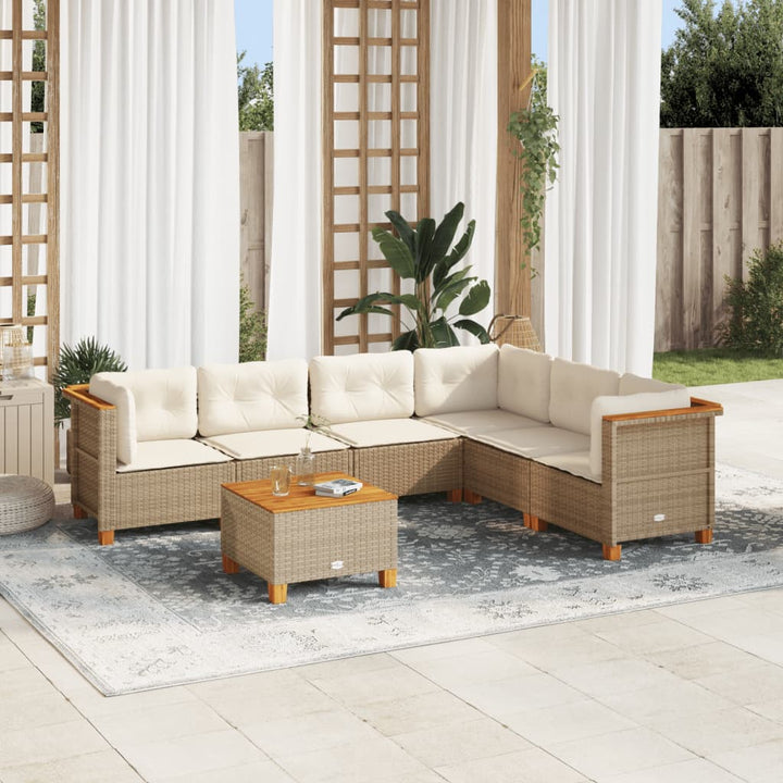 sofasæt til haven 7 dele med hynder polyrattan beige