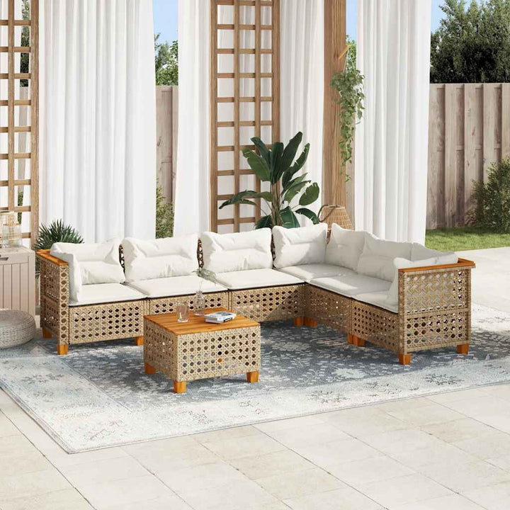 sofasæt til haven 7 dele med hynder polyrattan beige