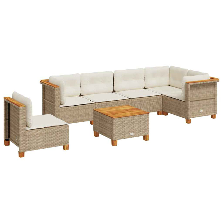 sofasæt til haven 7 dele med hynder polyrattan beige