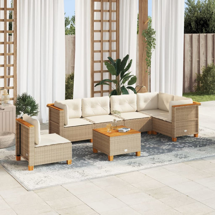 sofasæt til haven 7 dele med hynder polyrattan beige