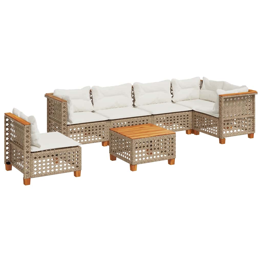 sofasæt til haven 7 dele med hynder polyrattan beige