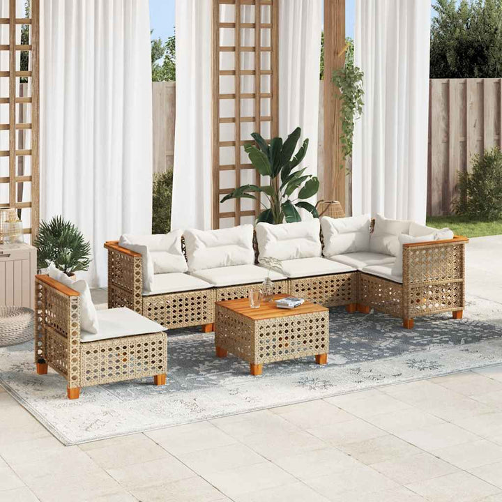 sofasæt til haven 7 dele med hynder polyrattan beige