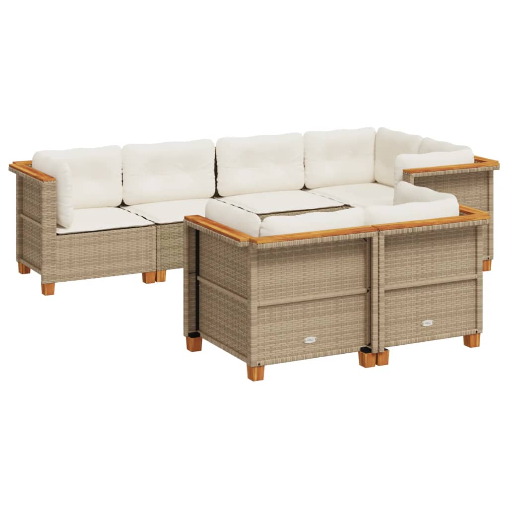 sofasæt til haven 7 dele med hynder polyrattan beige