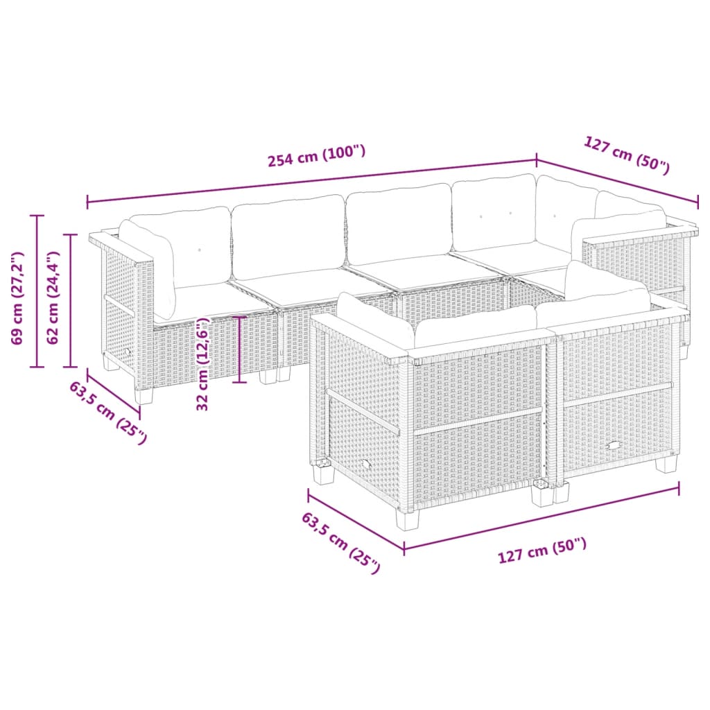 sofasæt til haven 7 dele med hynder polyrattan beige