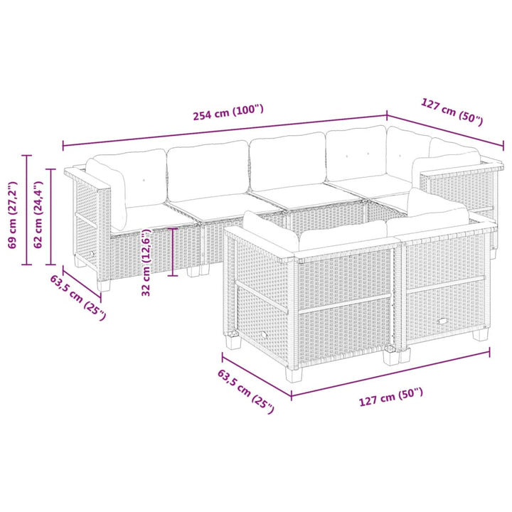 sofasæt til haven 7 dele med hynder polyrattan beige