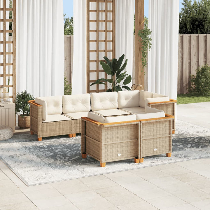 sofasæt til haven 7 dele med hynder polyrattan beige