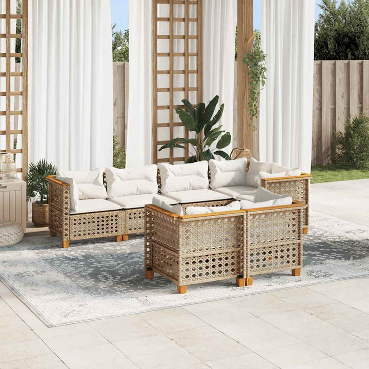 sofasæt til haven 7 dele med hynder polyrattan beige