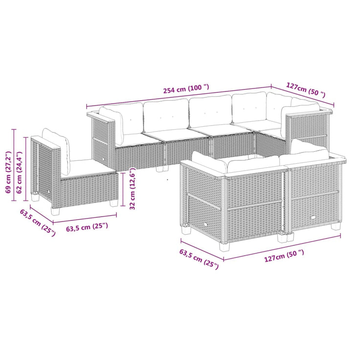 sofasæt til haven 8 dele med hynder polyrattan beige