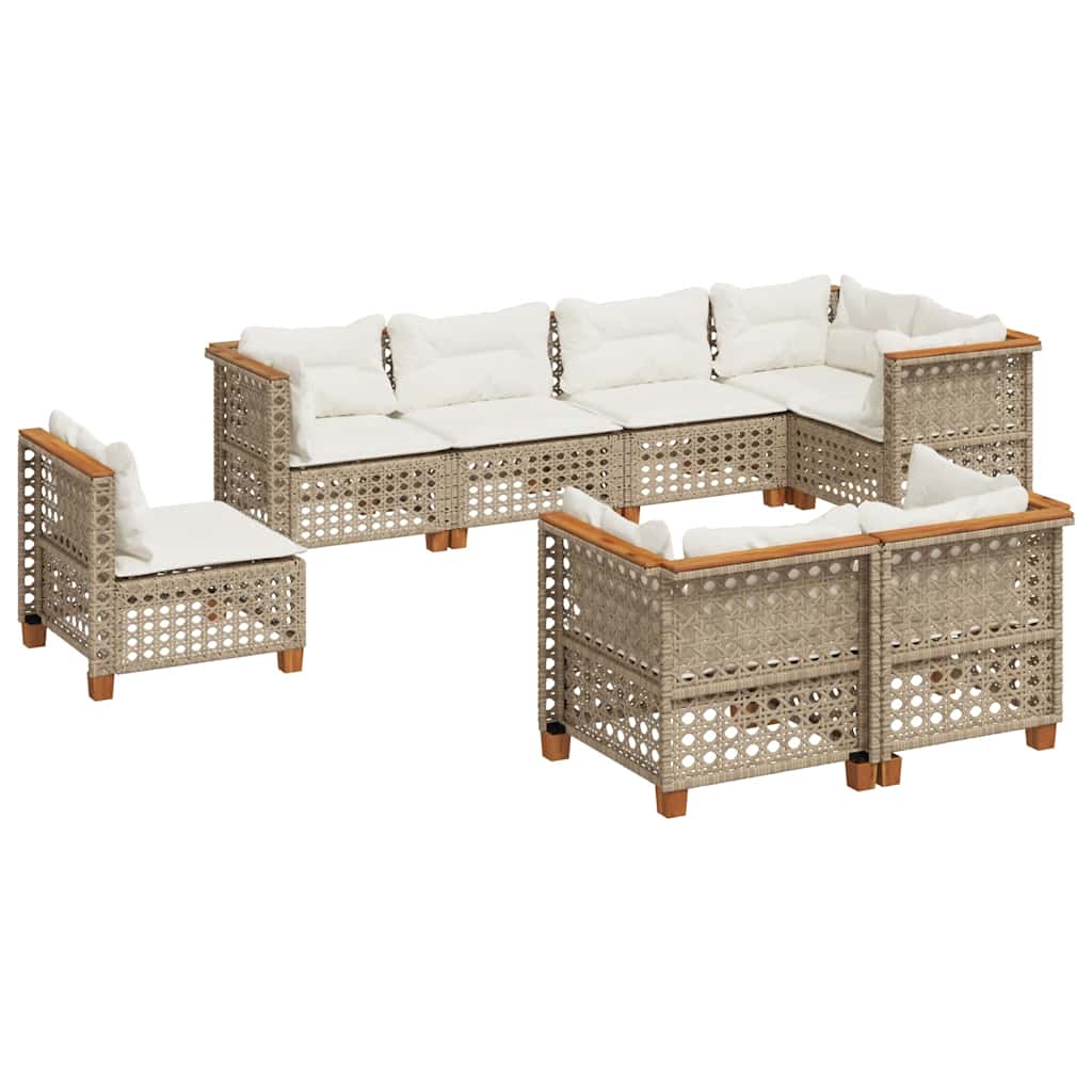 sofasæt til haven 8 dele med hynder polyrattan beige