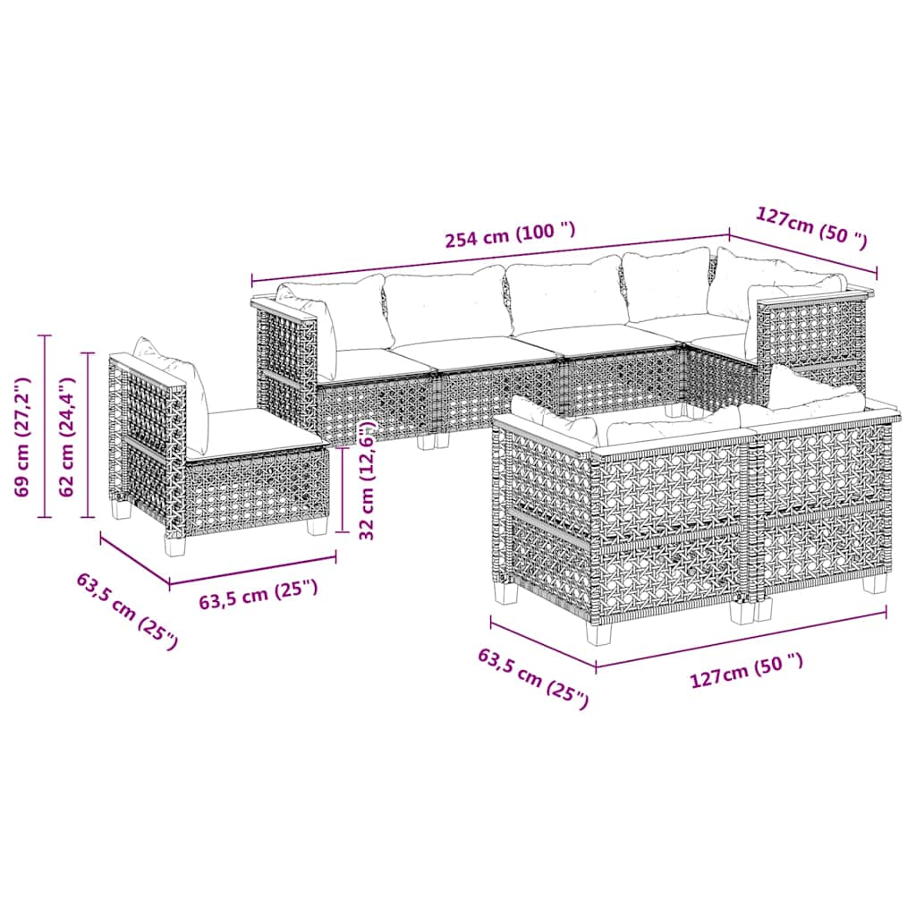 sofasæt til haven 8 dele med hynder polyrattan beige