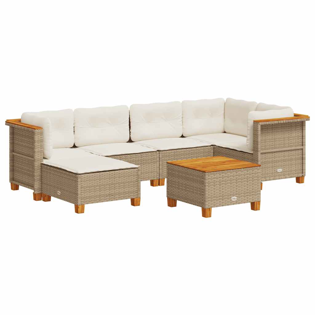 sofasæt til haven 7 dele med hynder polyrattan beige