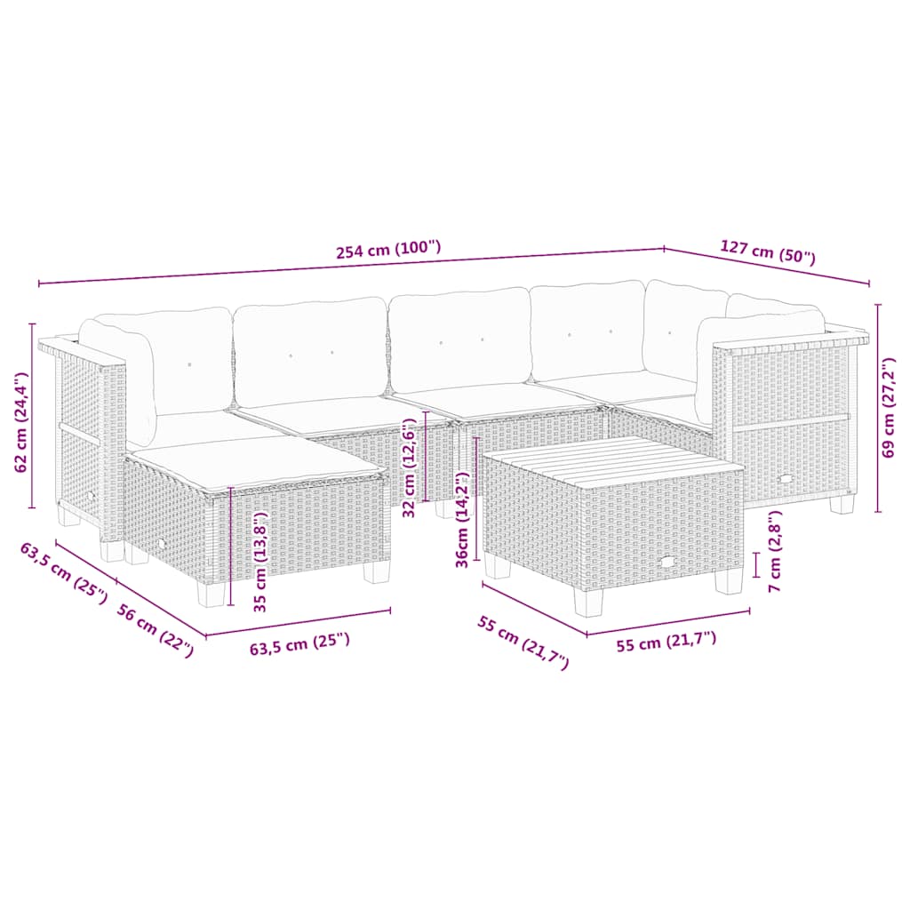 sofasæt til haven 7 dele med hynder polyrattan beige