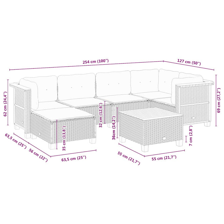 sofasæt til haven 7 dele med hynder polyrattan beige