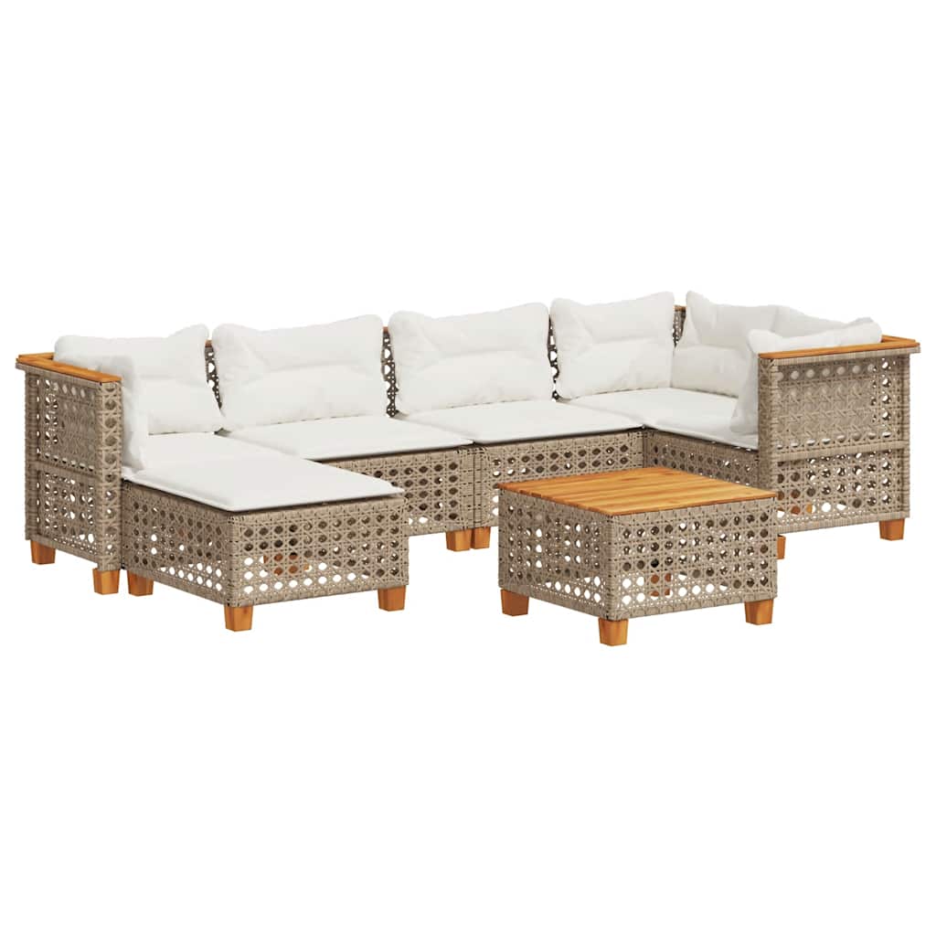 sofasæt til haven 7 dele med hynder polyrattan beige
