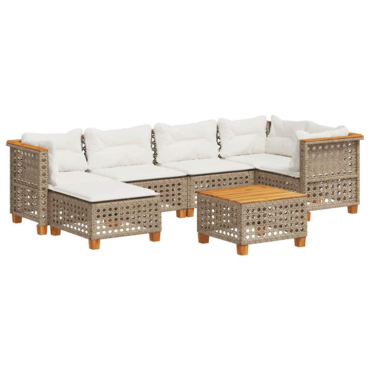 sofasæt til haven 7 dele med hynder polyrattan beige