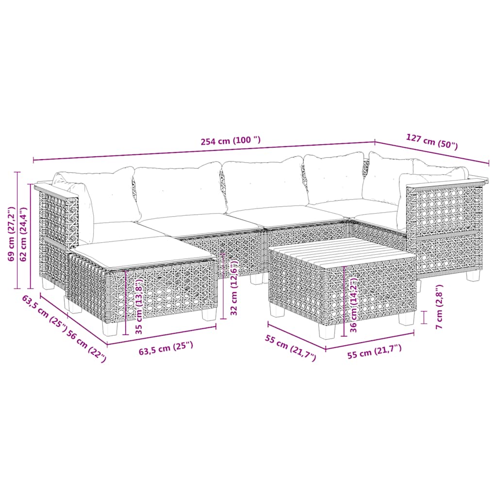 sofasæt til haven 7 dele med hynder polyrattan beige