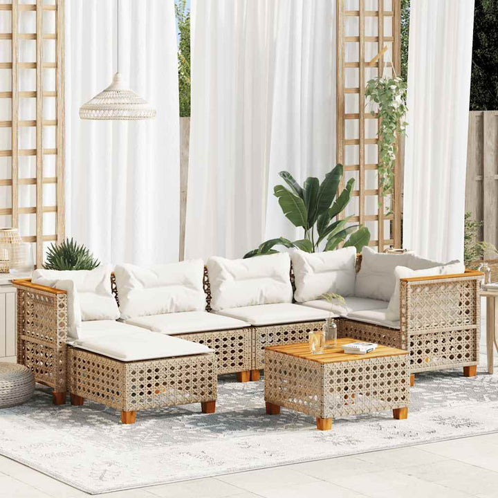 sofasæt til haven 7 dele med hynder polyrattan beige
