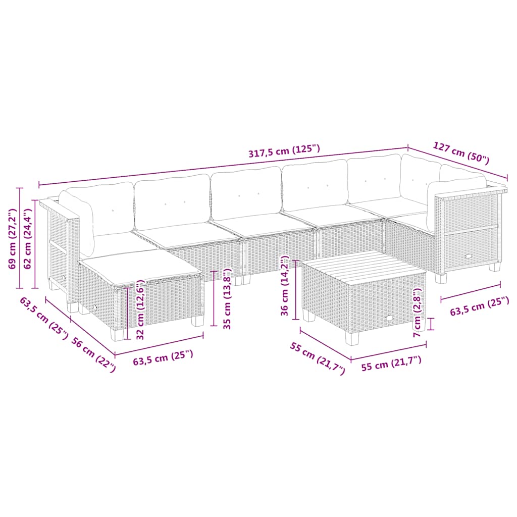 sofasæt til haven 8 dele med hynder polyrattan beige