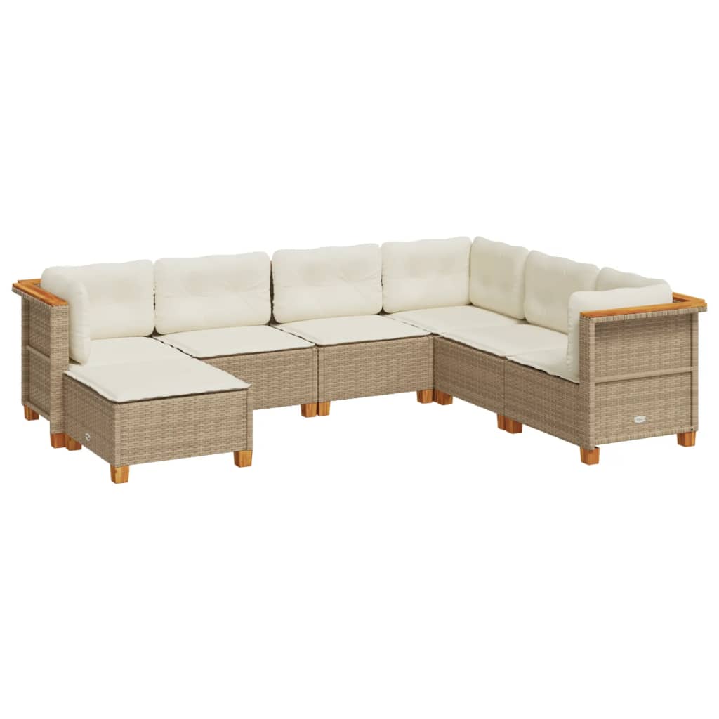 sofasæt til haven 7 dele med hynder polyrattan beige