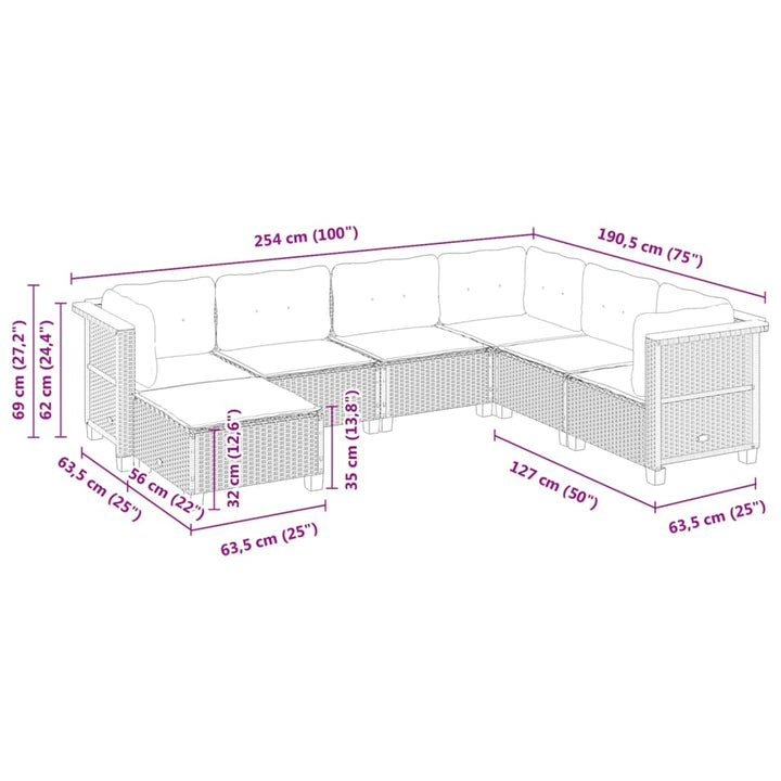 sofasæt til haven 7 dele med hynder polyrattan beige